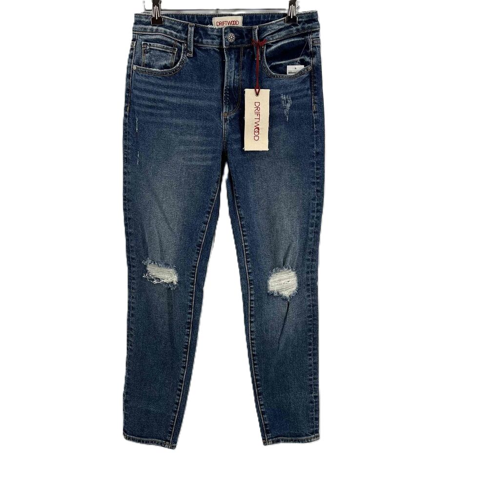 Driftwood Distressed Mid Rise Slim Tapered Jeans‎ Womens Size 25 Ripped Knees